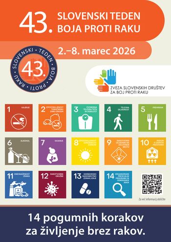 Sporočilo za javnost: 43. slovenski teden boja proti raku - Dopolnjena priporočila za zmanjševanje ogroženosti z rakom in za boljše zdravje