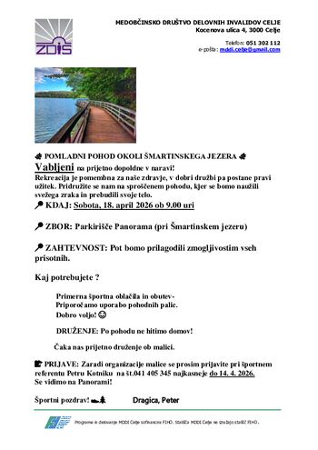 POMLADNI POHOD OKOLI ŠMARTINSKEGA JEZERA