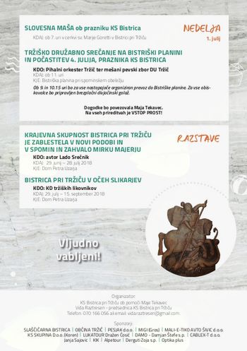 Slovesna sveta maša in družabno srečanje na Bistriški planini