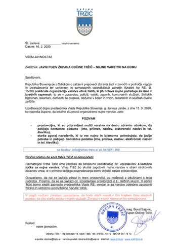 Javni poziv župana Občine Tržič - Varstvo otrok na domu