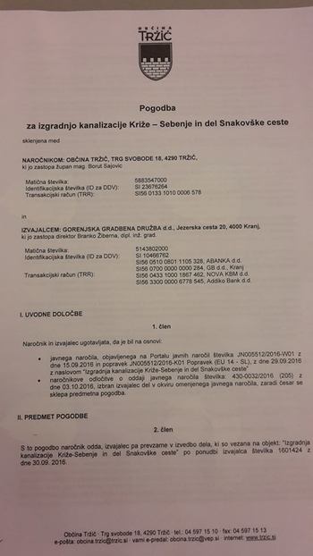 Izgradnja kanalizacije Križe-Sebenje in del Snakovške ceste