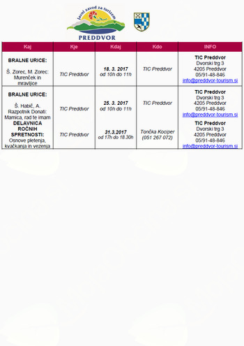 Mesečno dogajanje v Preddvoru - marec