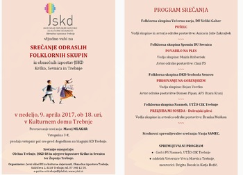 Srečanje odraslih folklornih skupin iz območnih izpostav JSKD Krško, Sevnica in Trebnje