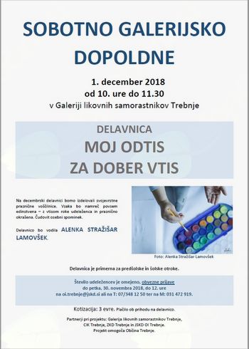 SOBOTNO GALERIJSKO DOPOLDNE - DELAVNICA MOJ ODTIS ZA DOBER VTIS