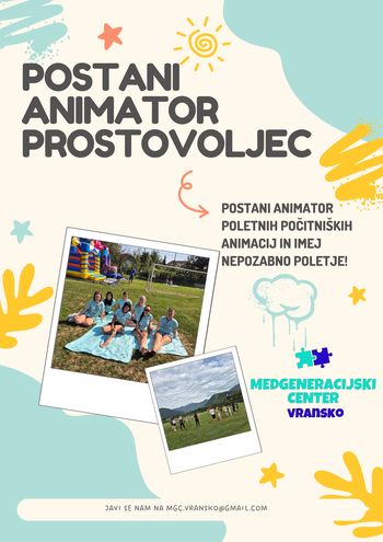Postani animator Poletnih počitniških animacij 2025 Postani animator Poletnih počitniških animacij 2025