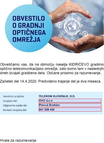 Gradnja optičnega omrežja v naselju Kidričevo in Njiverce