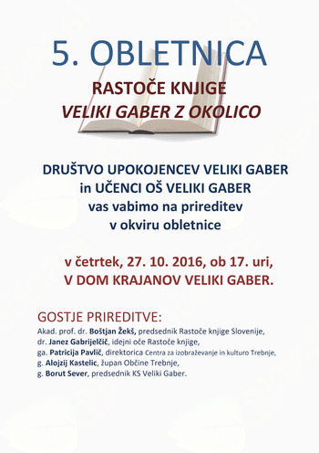 5. Obletnica rastoče knjige Veliki Gaber z okolico 