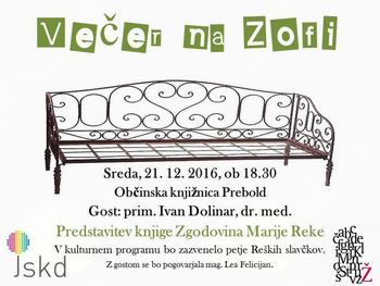 Večer na Zofi: Predstavitev knjige Zgodovina Marije Reke
