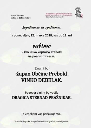 POGOVORNI VEČER: VINKO DEBELAK, ŽUPAN OBČINE PREBOLD