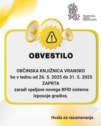 Obvestilo Občinske knjižnice Vransko
