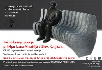 Javno branje poezije pri kipu Ivana Minattija v Slovenskih Konjicah