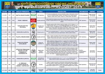 Koledar za mesec avgust 2019