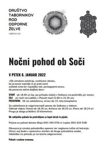 Nočni pohod ob Soči - zaradi izredno slabih vremenskih razmer premaknjen na 6. januar 2023