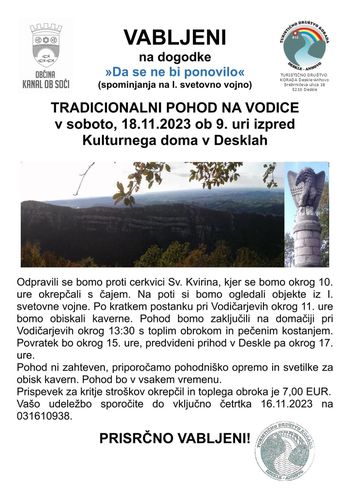 Ponovno vabljeni na tradicionalni pohod na Vodice, v soboto 18. novembra 2023