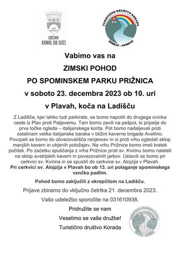 ZIMSKI POHOD  PO SPOMINSKEM PARKU PRIŽNICA