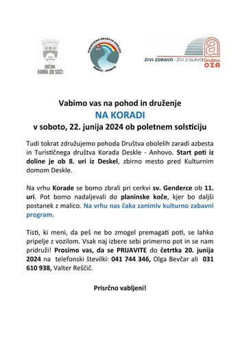 TRADICIONALNI POHOD IN DRUŽENJE NA KORADI, V SOBOTO, 22. JUNIJA 2024, OB POLETNEM SOLSTICIJU