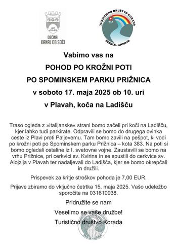 ODPOVED POHODA PO KROŽNI POTI  PO SPOMINSKEM PARKU PRIŽNICA