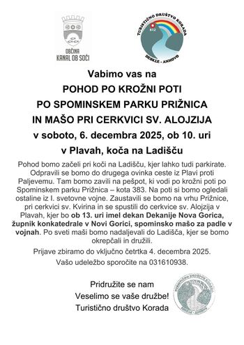 POHOD PO KROŽNI POTI  PO SPOMINSKEM PARKU PRIŽNICA IN MAŠO PRI CERKVICI SV. ALOJZIJA