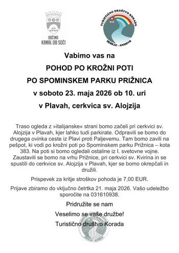 Majski pohod po Spominskem parku Prižnica