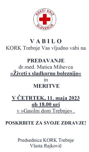 Predavanje "Živeti s sladkorno boleznijo."  in meritve 