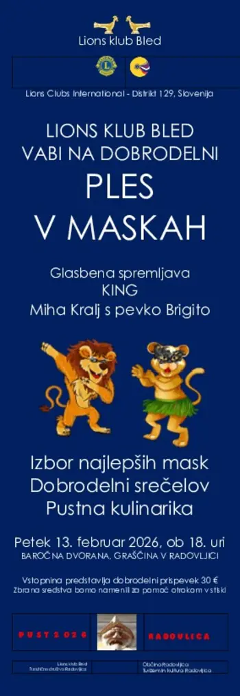 VABILO NA PUSTNI PLES LIONS KLUBA BLED