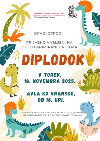 Dinozaver Diplodok v Občinski knjižnici Vransko