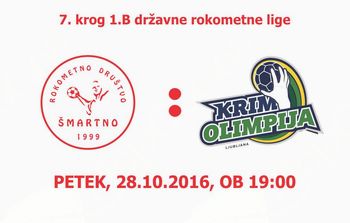 Rokometna tekma proti RK Krim-Olimpija (1.B DRL - 7. krog)