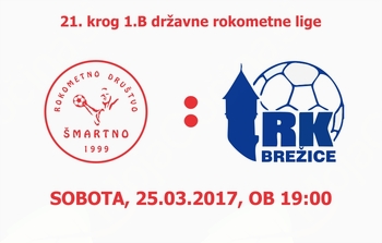 Rokometna tekma proti RK Brežice (1.B DRL - 21.krog)