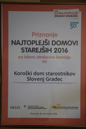 Priznanje za NAJTOPLEJŠI DOM