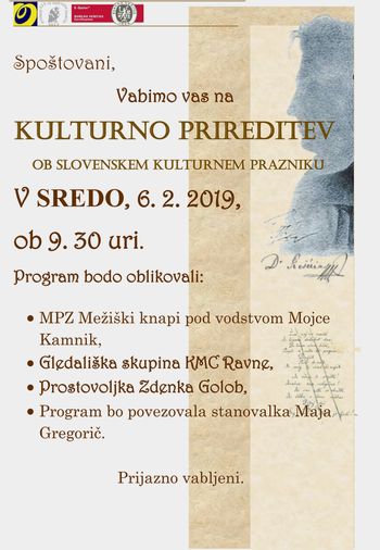 VABILO NA KULTURNO PRIREDITEV OB KULTURNEM PRAZNIKU