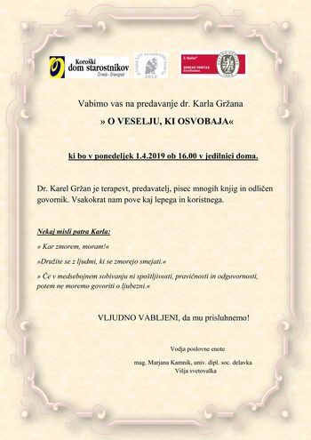 Vabilo na predavanje dr. Karla Gržana