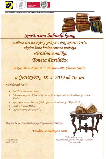 VABILO NA ZAKLJUČNO PRIREDITEV "BRALNA ZNAČKA TONETA PARTLJIČA"