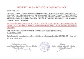 OBVESTILO  ZA SVOJCE IN OBISKOVALCE