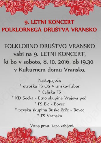 9. LETNI KONCERT FOLKLORNEGA DRUŠTVA VRANSKO