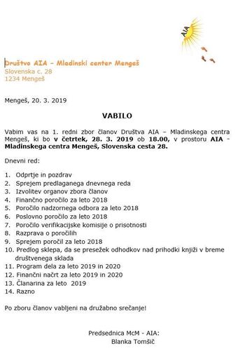 Vabilo na zbor članov