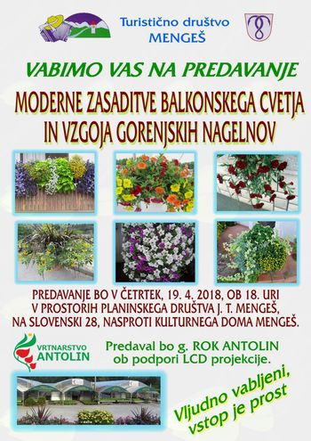 Predavanje: MODERNE ZASADITVE BALKONSKEGA CVETJA IN VZGOJA GORENJSKIH NAGELNOV