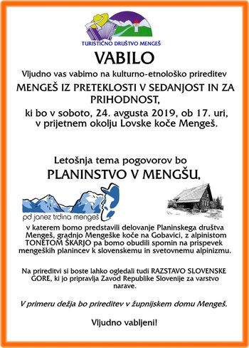 Mengeš iz preteklosti v sedanjost in za prihodnost, tema PLANINSTVO V MENGŠU