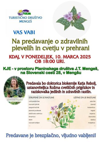 PREDAVANJE O ZDRAVILNIH PLEVELIH IN CVETJU