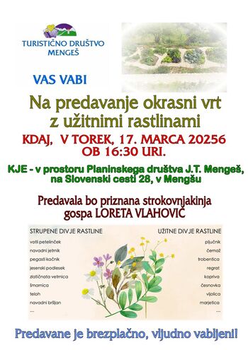 Predavanje: OKRASNI VRT Z UŽITNIMI RASTLINAMI