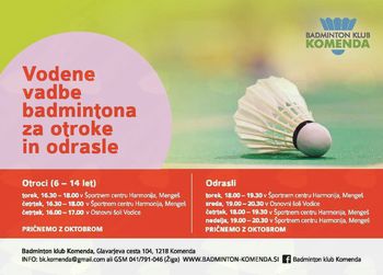 Badminton za otroke in odrasle 2018/2019!