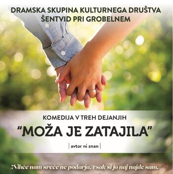Vabilo na komedijo "Moža je zatajila"