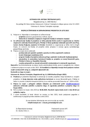 RAZPIS ZA ŠTIPENDIJE IN SOFINANCIRANJE PROJEKTOV ZA LETO 2025