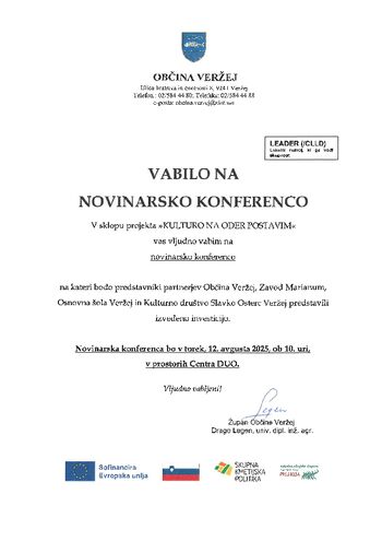 VABLJENI NA NOVINARSKO KONFERENCO V SKLOPU PROJEKTA "KULTURO NA ODER POSTAVIM"