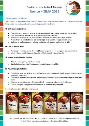 Društvo za zaščito živali Pomurja: Novice – ZIMA 2025