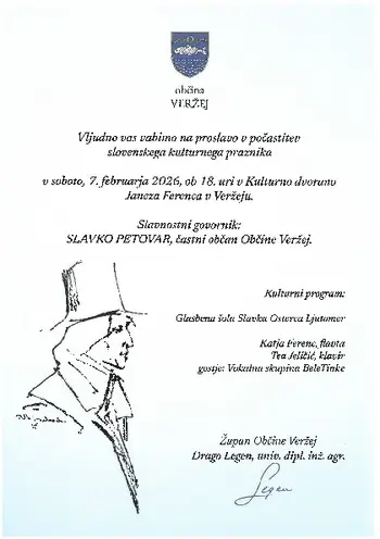 OBČINA VERŽEJ VAS VABI NA PROSLAVO V POČASTITEV SLOVENSKEGA KULTURNEGA PRAZNIKA 