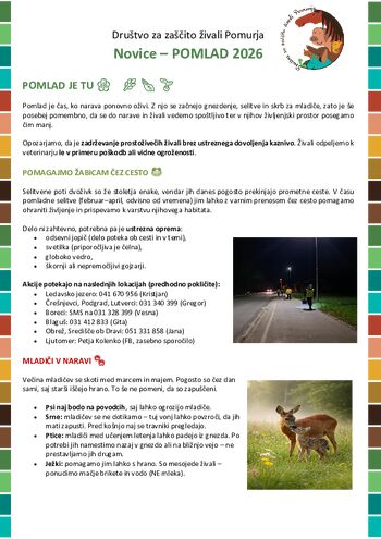 Društvo za zaščito živali Pomurja Novice – POMLAD 2026 Društvo za zaščito živali Pomurja Novice – POMLAD 2026