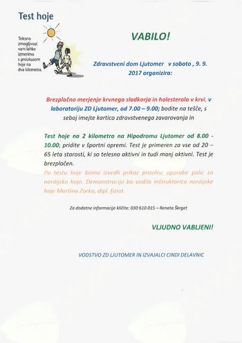 Brezplačno merjenje krvnega sladkorja in holesterola v krvi in test hoje na 2 km na hipodromu