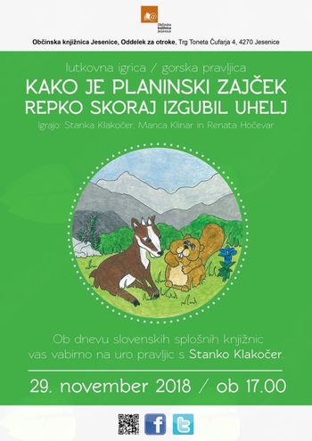 Lutkovna igrica: Kako je planinski zajček Repko skoraj izgubil uhelj