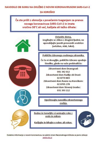 NAVODILO OB SUMU NA OKUŽBO S KORONAVIRUSOM ZA OBMOČJE KOROŠKE