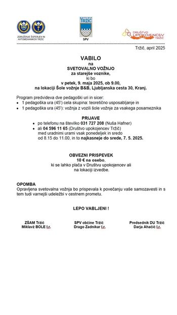 SVETOVALNA VOŽNJA za starejše voznike